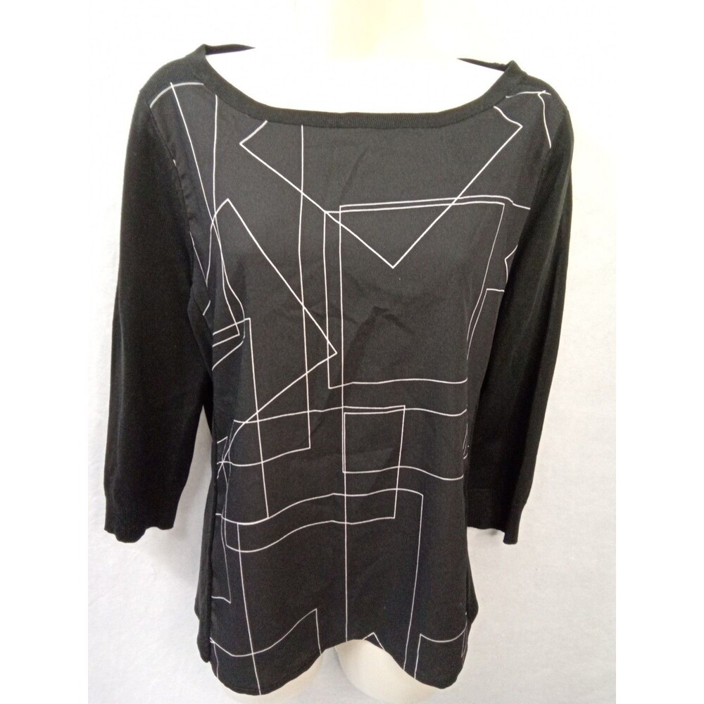 New York & Company medium Black White 3/4 sleeve Boat Neck